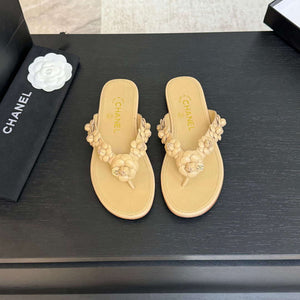 Chanel Women's Camellia Flip Flop Sandals Lambskin C92580 - 35 - View 1