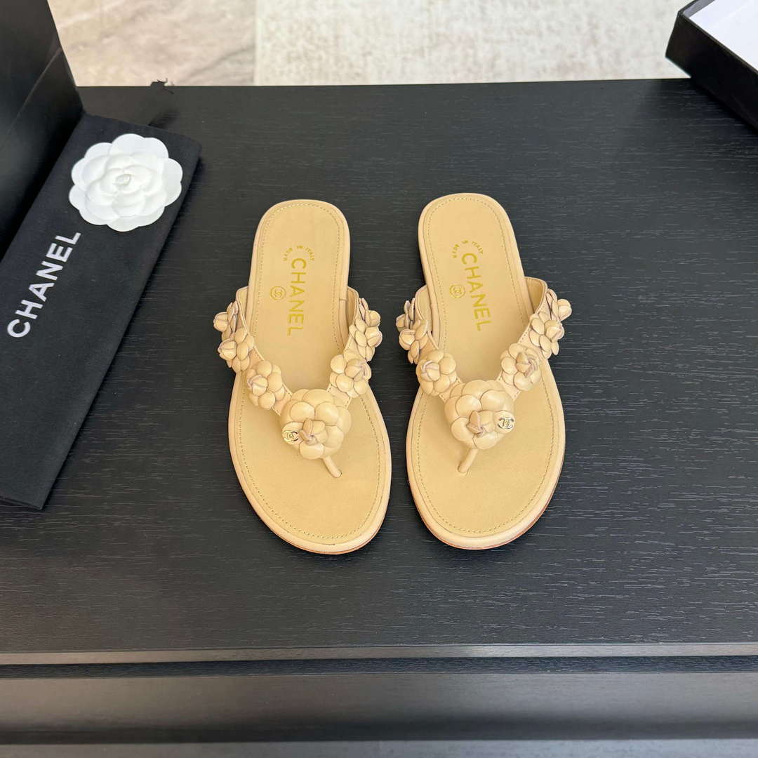 Chanel Women's Camellia Flip Flop Sandals Lambskin C92580