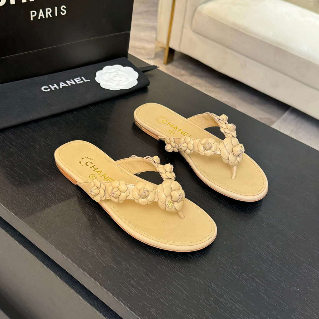 Chanel Women's Camellia Flip Flop Sandals Lambskin C92580