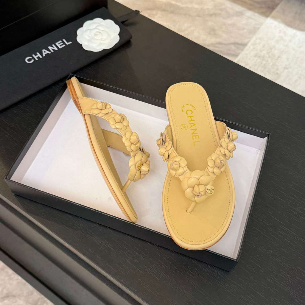 Chanel Women's Camellia Flip Flop Sandals Lambskin C92580