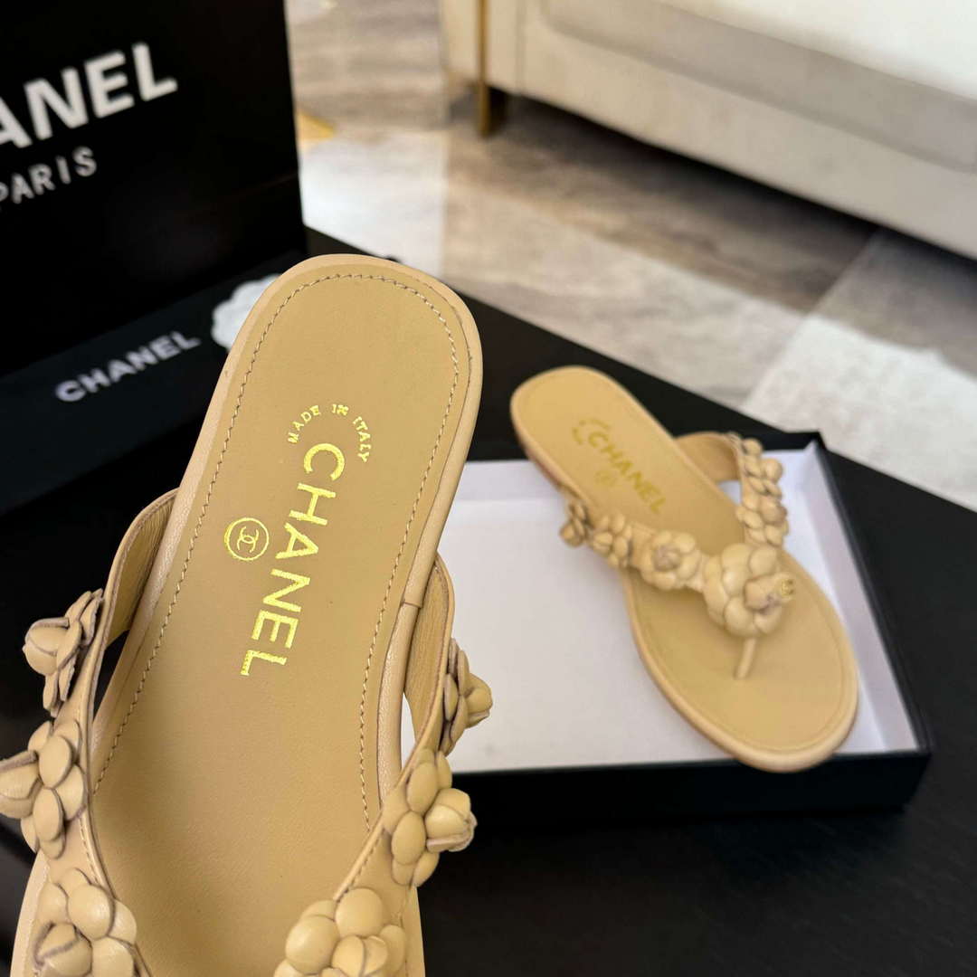 Chanel Women's Camellia Flip Flop Sandals Lambskin C92580