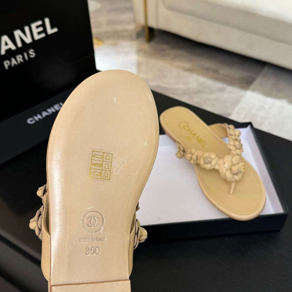 Chanel Women's Camellia Flip Flop Sandals Lambskin C92580