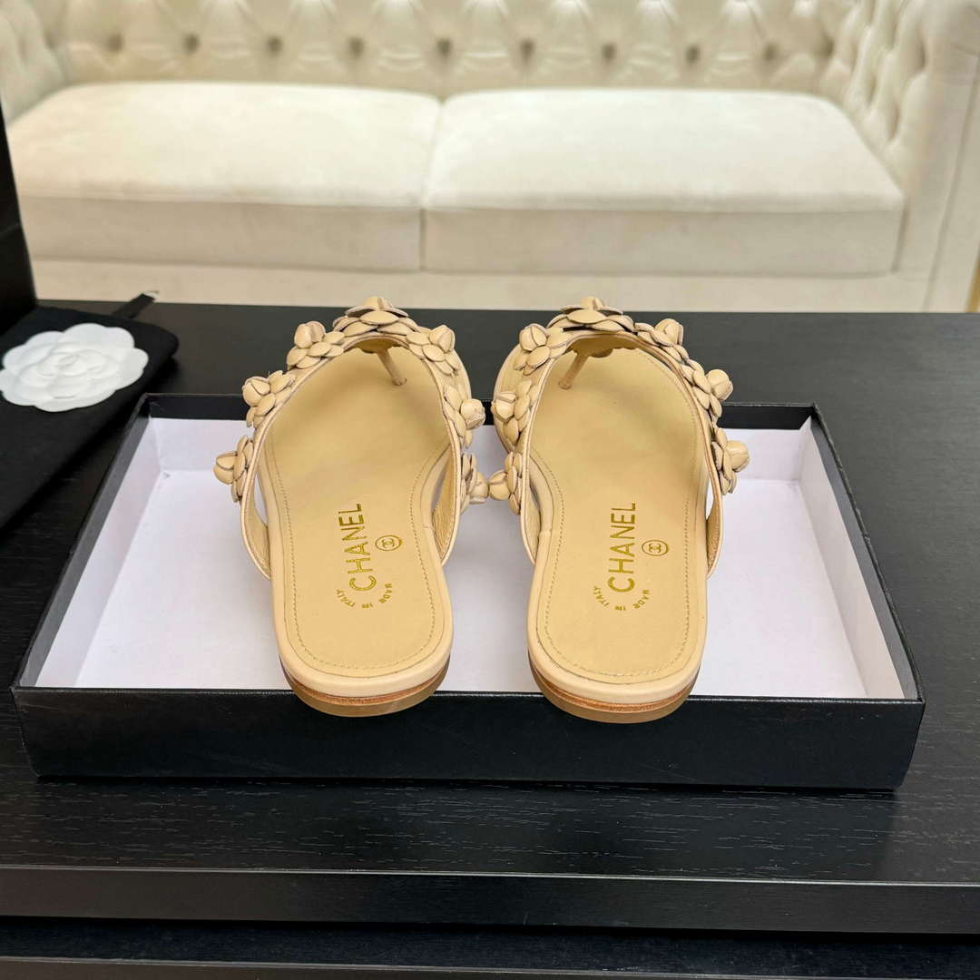 Chanel Women's Camellia Flip Flop Sandals Lambskin C92580