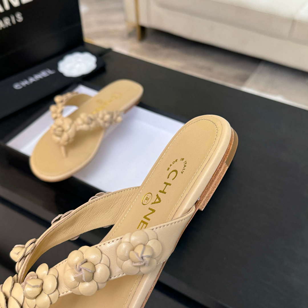 Chanel Women's Camellia Flip Flop Sandals Lambskin C92580