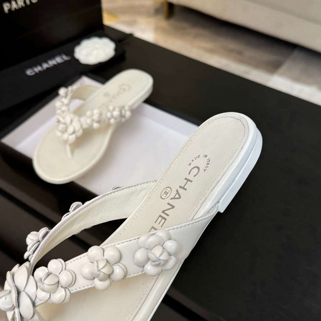 Chanel Women's Camellia Flip Flop Sandals Lambskin C92581