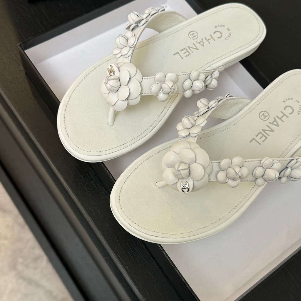 Chanel Women's Camellia Flip Flop Sandals Lambskin C92581