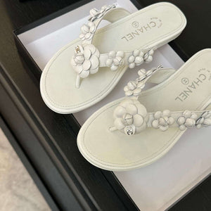 Chanel Women's Camellia Flip Flop Sandals Lambskin C92581 - 35 - View 5