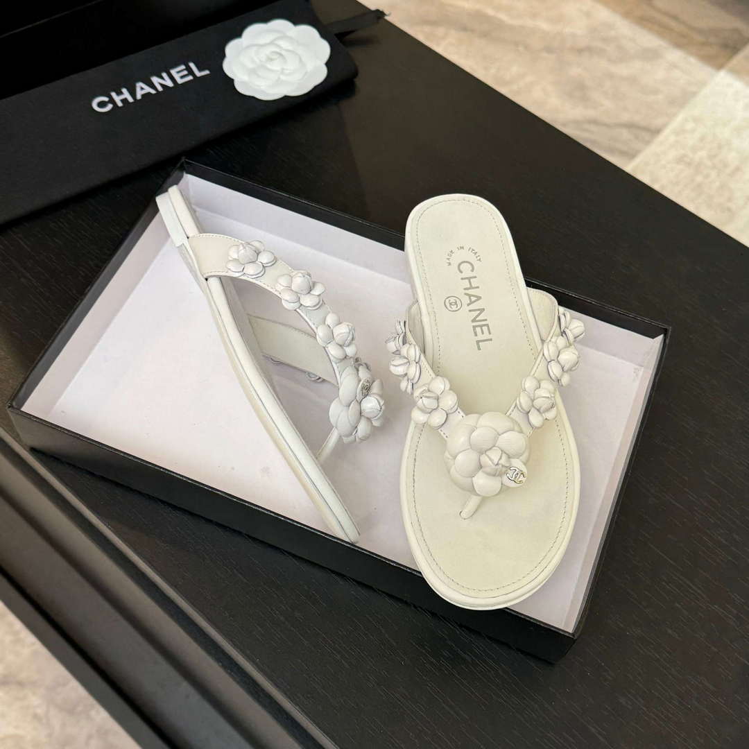 Chanel Women's Camellia Flip Flop Sandals Lambskin C92581