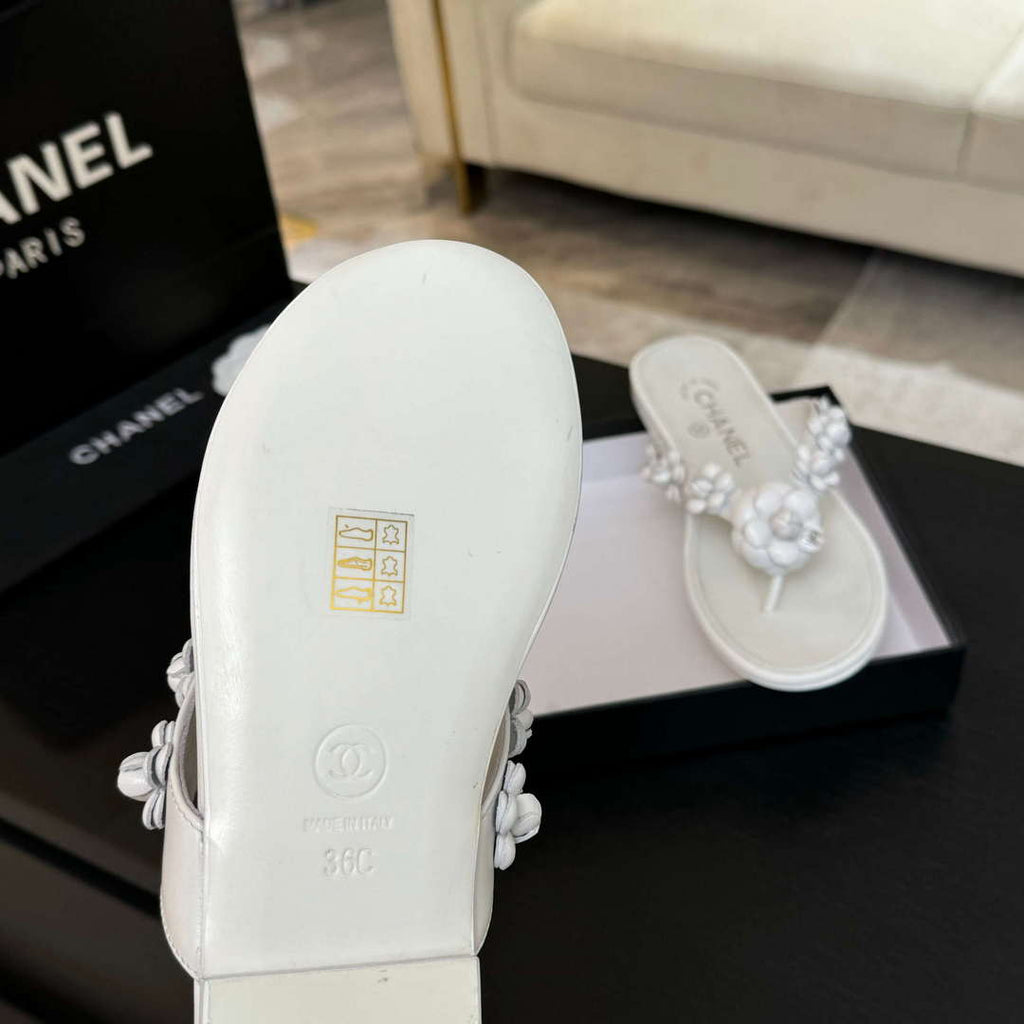 Chanel Women's Camellia Flip Flop Sandals Lambskin C92581