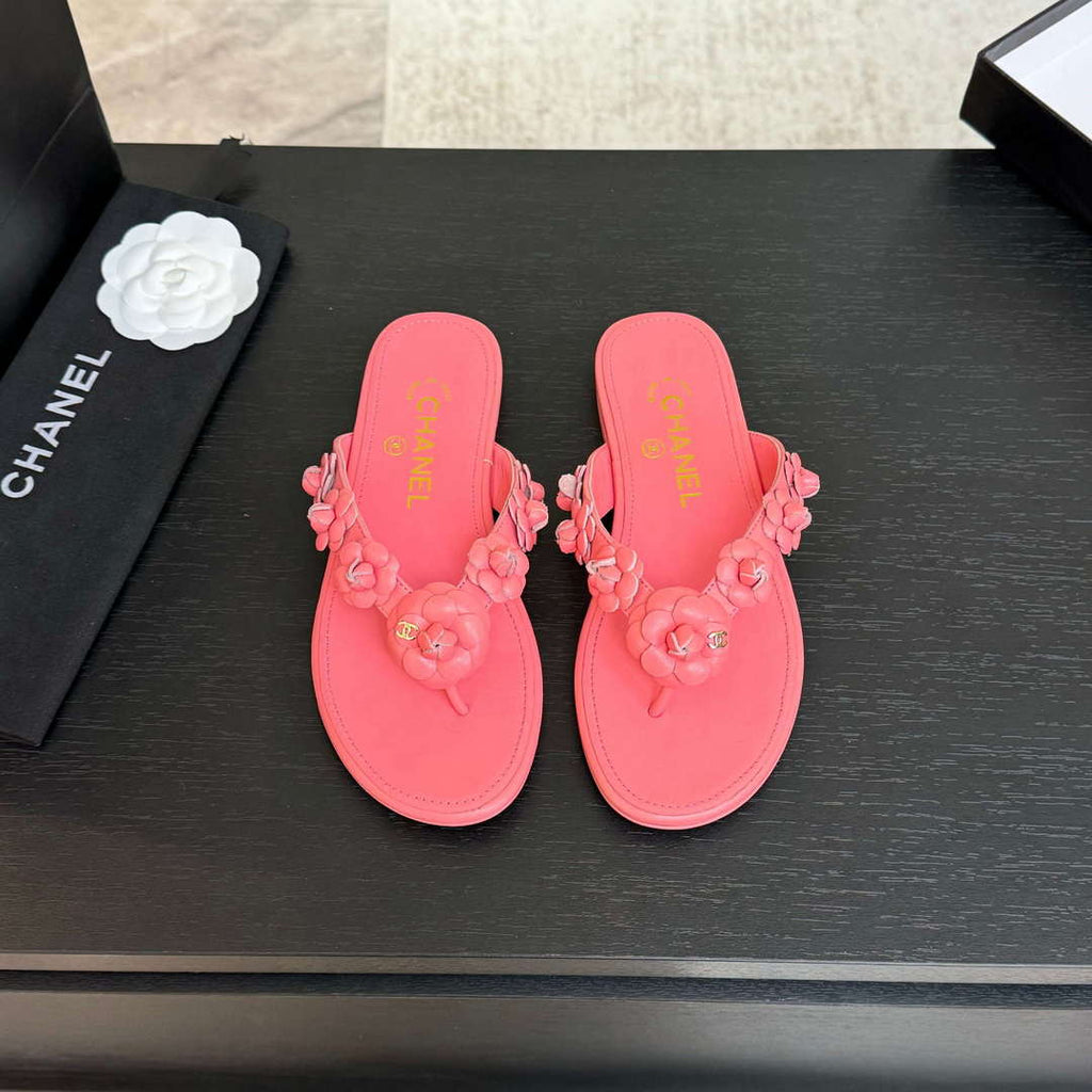 Chanel Women's Camellia Flip Flop Sandals Lambskin C92582