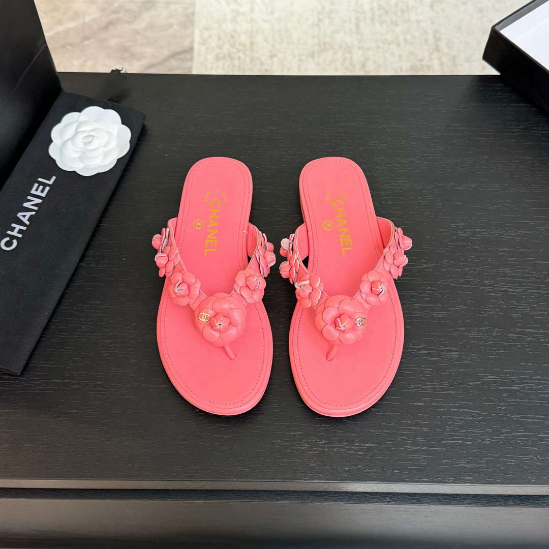 Chanel Women's Camellia Flip Flop Sandals Lambskin C92582