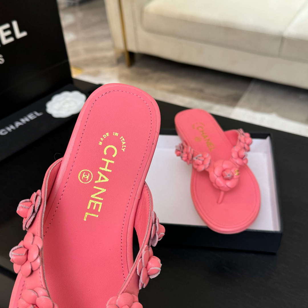 Chanel Women's Camellia Flip Flop Sandals Lambskin C92582