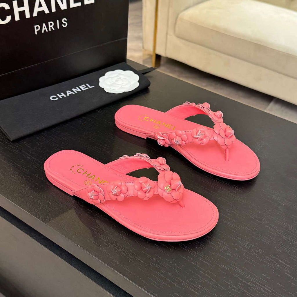 Chanel Women's Camellia Flip Flop Sandals Lambskin C92582