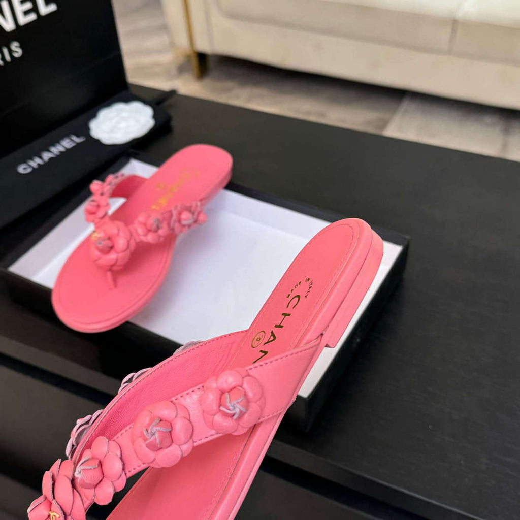 Chanel Women's Camellia Flip Flop Sandals Lambskin C92582