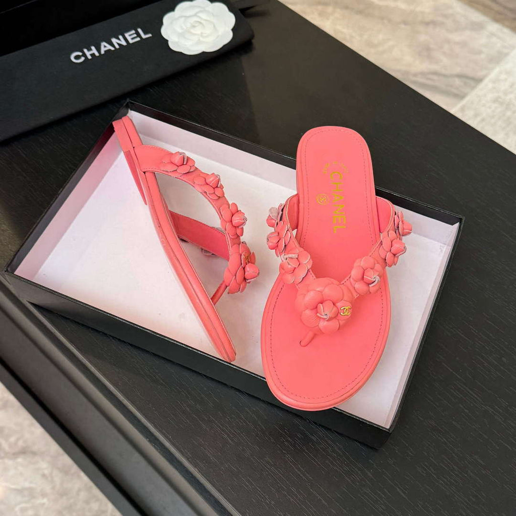 Chanel Women's Camellia Flip Flop Sandals Lambskin C92582