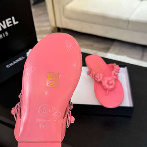 Chanel Women's Camellia Flip Flop Sandals Lambskin C92582 - 35 - View 7
