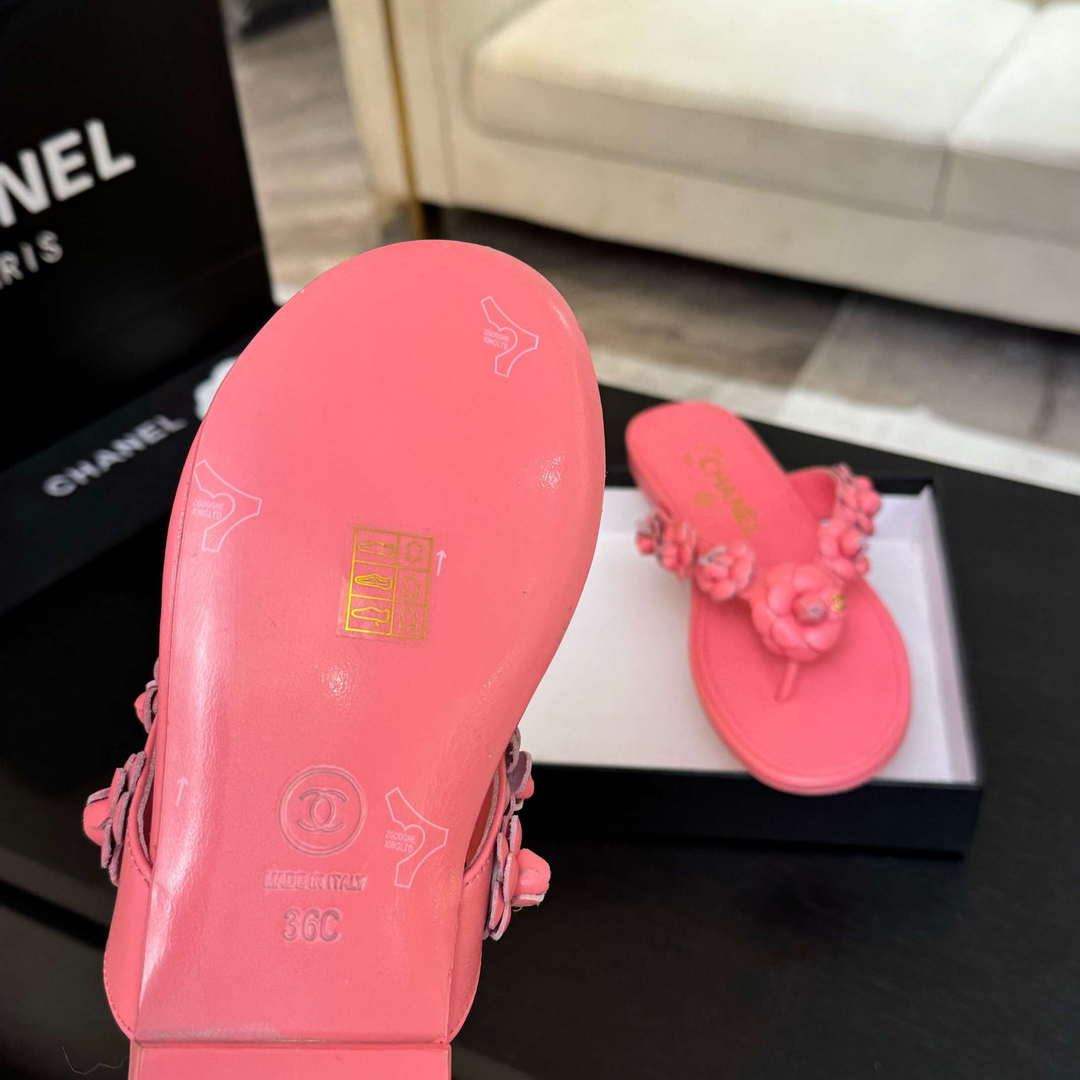 Chanel Women's Camellia Flip Flop Sandals Lambskin C92582