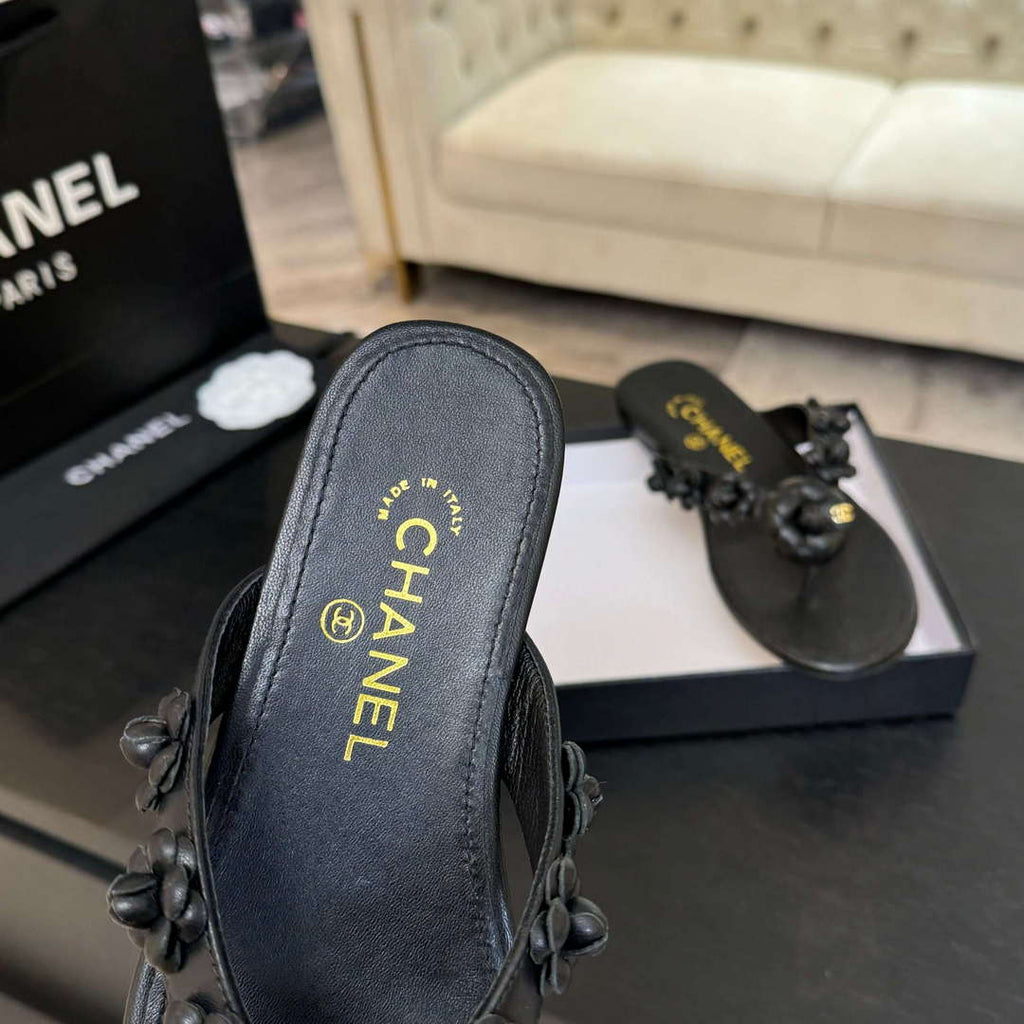 Chanel Women's Camellia Flip Flop Sandals Lambskin C92583