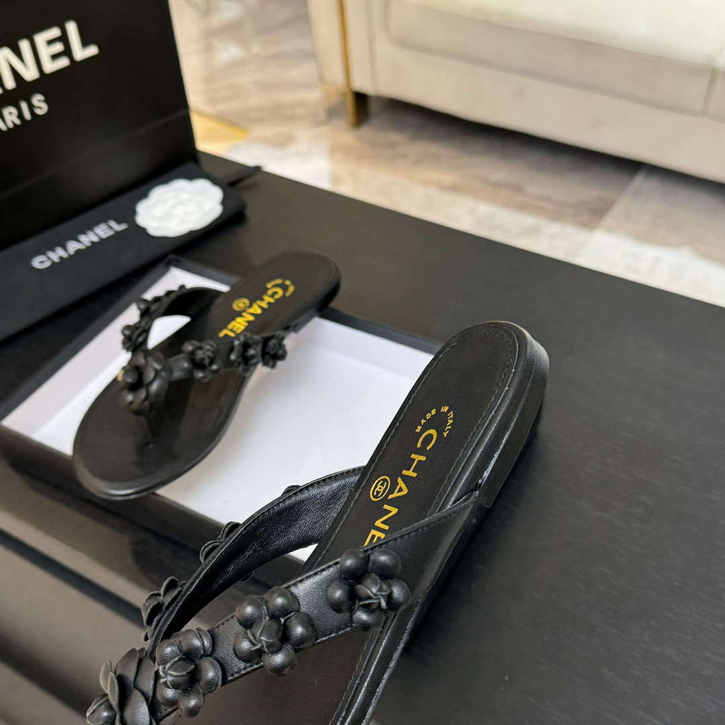 Chanel Women's Camellia Flip Flop Sandals Lambskin C92583