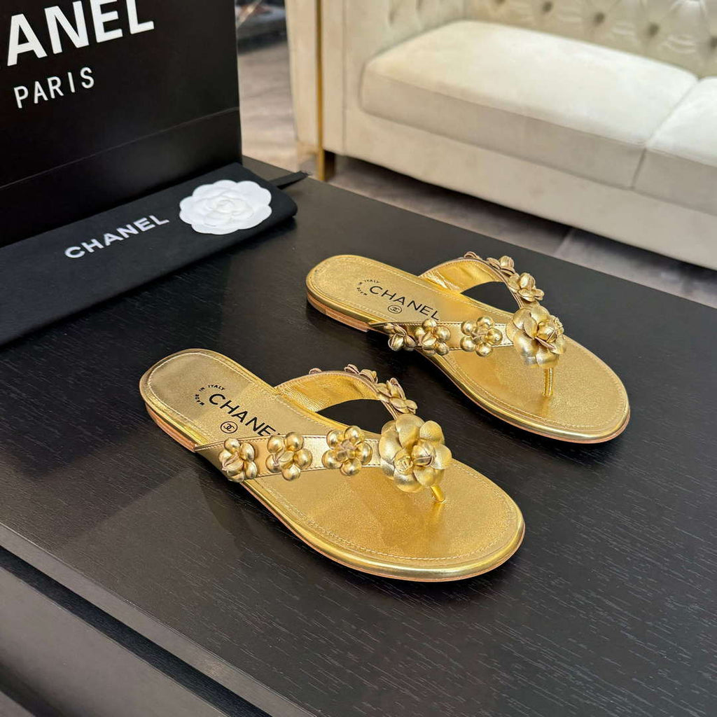 Chanel Women's Camellia Flip Flop Sandals Lambskin C92584