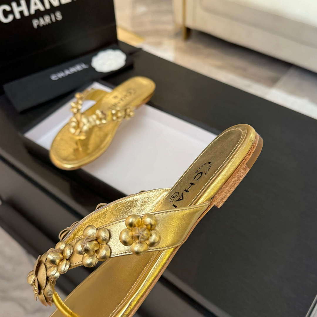 Chanel Women's Camellia Flip Flop Sandals Lambskin C92584