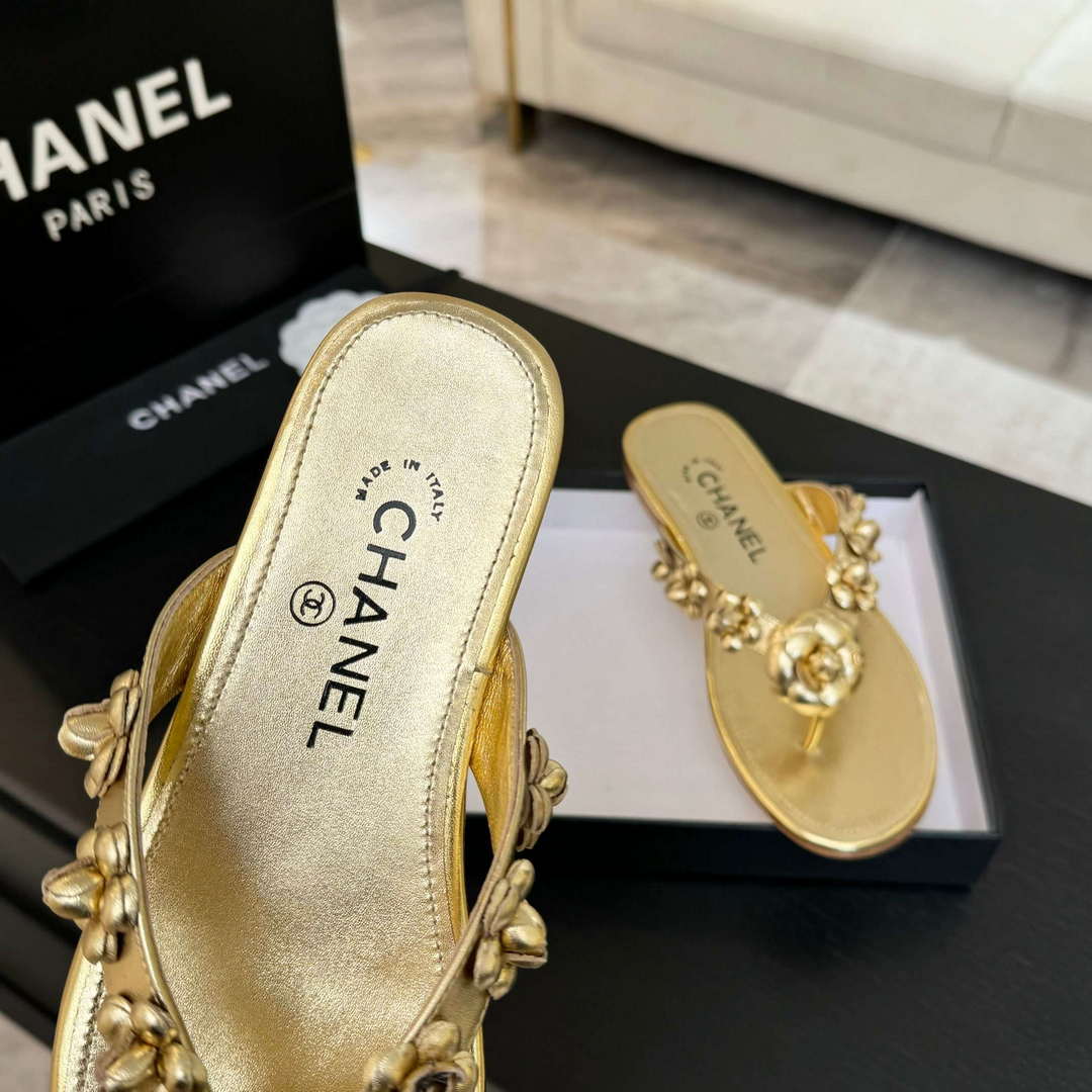 Chanel Women's Camellia Flip Flop Sandals Lambskin C92584