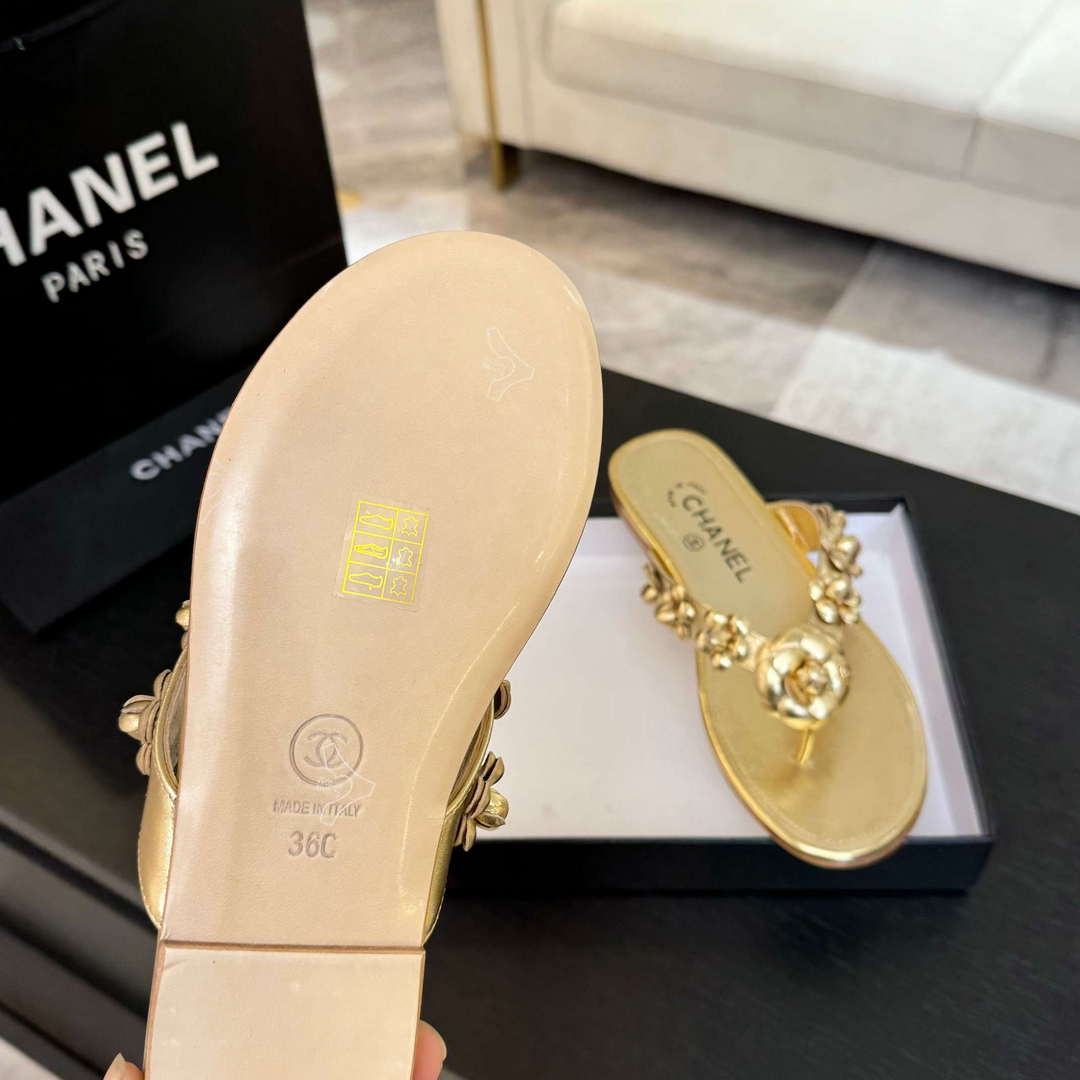 Chanel Women's Camellia Flip Flop Sandals Lambskin C92584