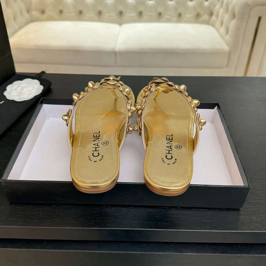 Chanel Women's Camellia Flip Flop Sandals Lambskin C92584