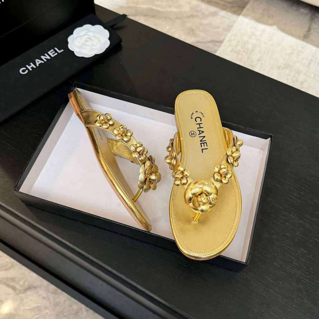 Chanel Women's Camellia Flip Flop Sandals Lambskin C92584