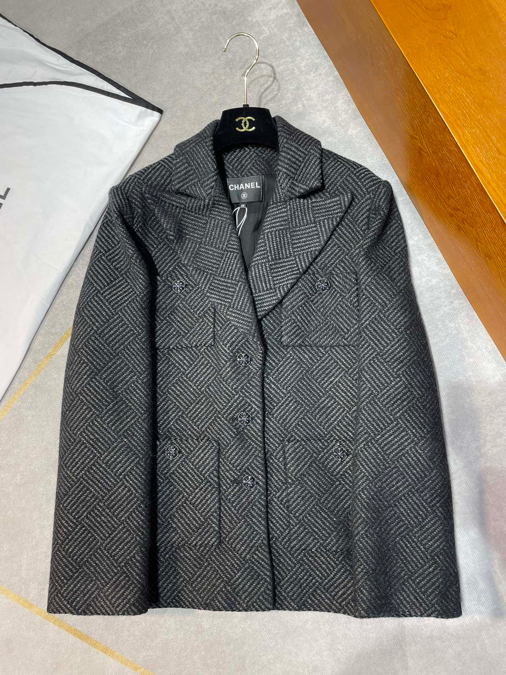 Chanel Women's P78191 Fashion Jacket Wool Tweed  Black & Gray C62302