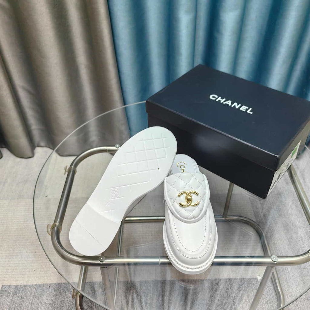 Chanel Women's G45474 Classic Flap Diamond Half Slipper Loafers Moccasins Lambskin C90410