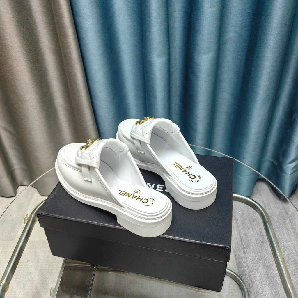 Chanel Women's G45474 Classic Flap Diamond Half Slipper Loafers Moccasins Lambskin C90410