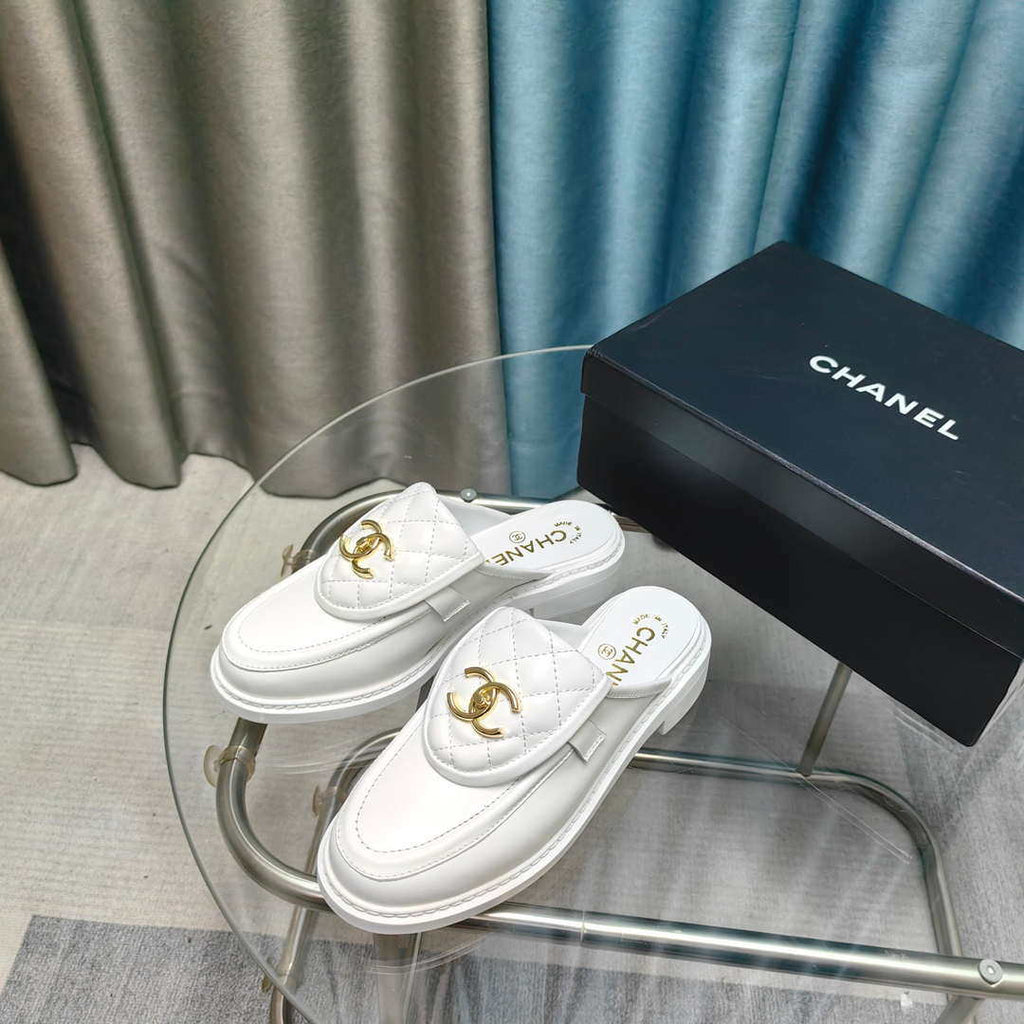 Chanel Women's G45474 Classic Flap Diamond Half Slipper Loafers Moccasins Lambskin C90410