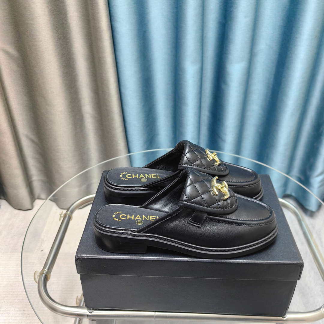 Chanel Women's G45474 Classic Flap Diamond Half Slipper Loafers Moccasins Lambskin C90411 - 35 - View 1