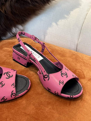 Chanel Women's Sandals G38969 Chanel Designer Heel 35mm C90240 Printed Lambskin Pink  Black - 35 - View 8