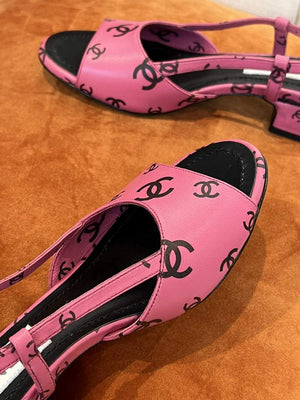 Chanel Women's Sandals G38969 Chanel Designer Heel 35mm C90240 Printed Lambskin Pink  Black - 35 - View 5