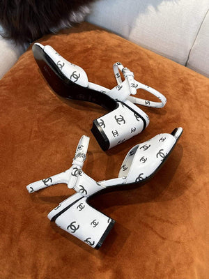 Chanel Women's Sandals G38969 Printed Lambskin White with Black C90242 - 35 / 35mm - View 6