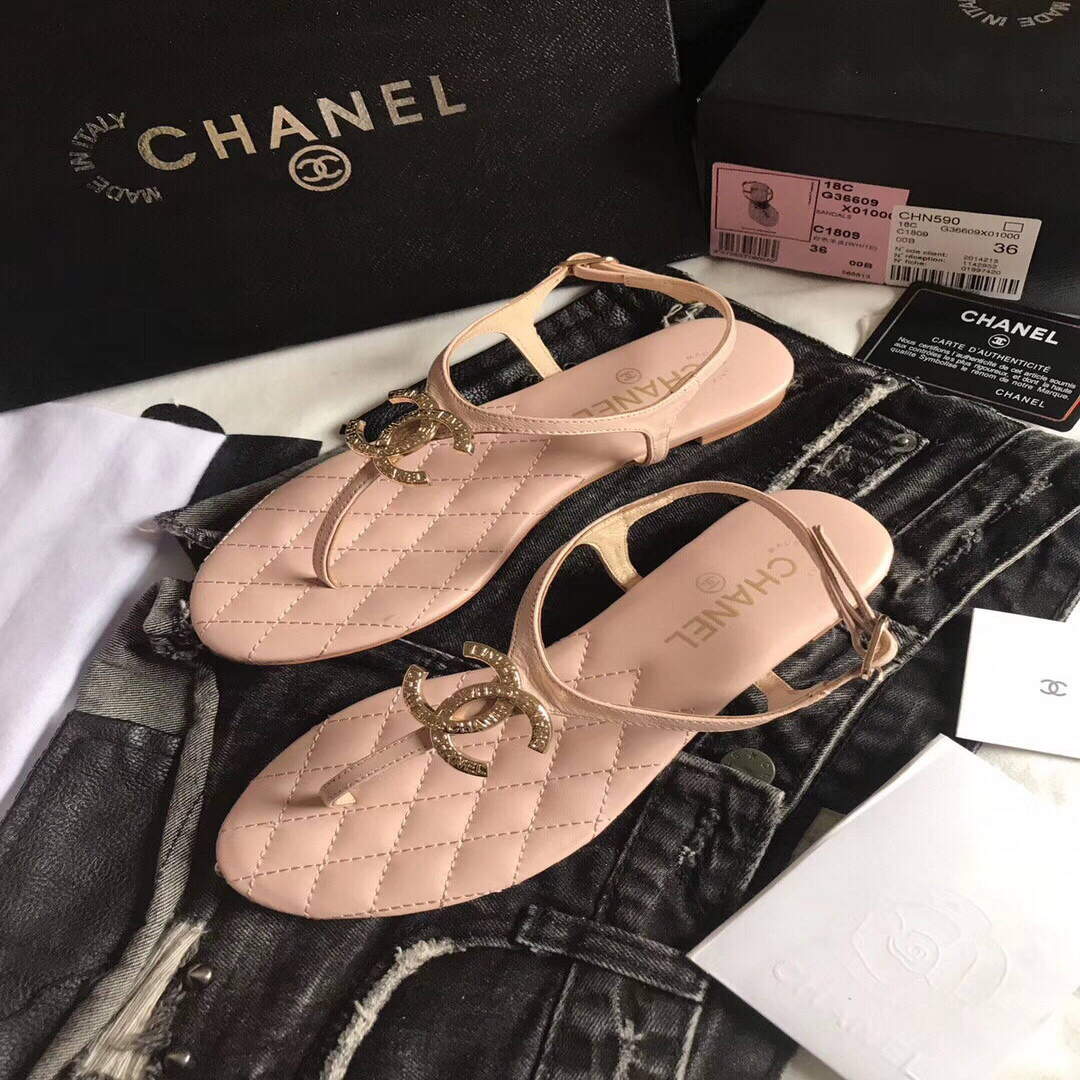 Chanel Women's Sandals Chanel Slippers Lambskin C90162