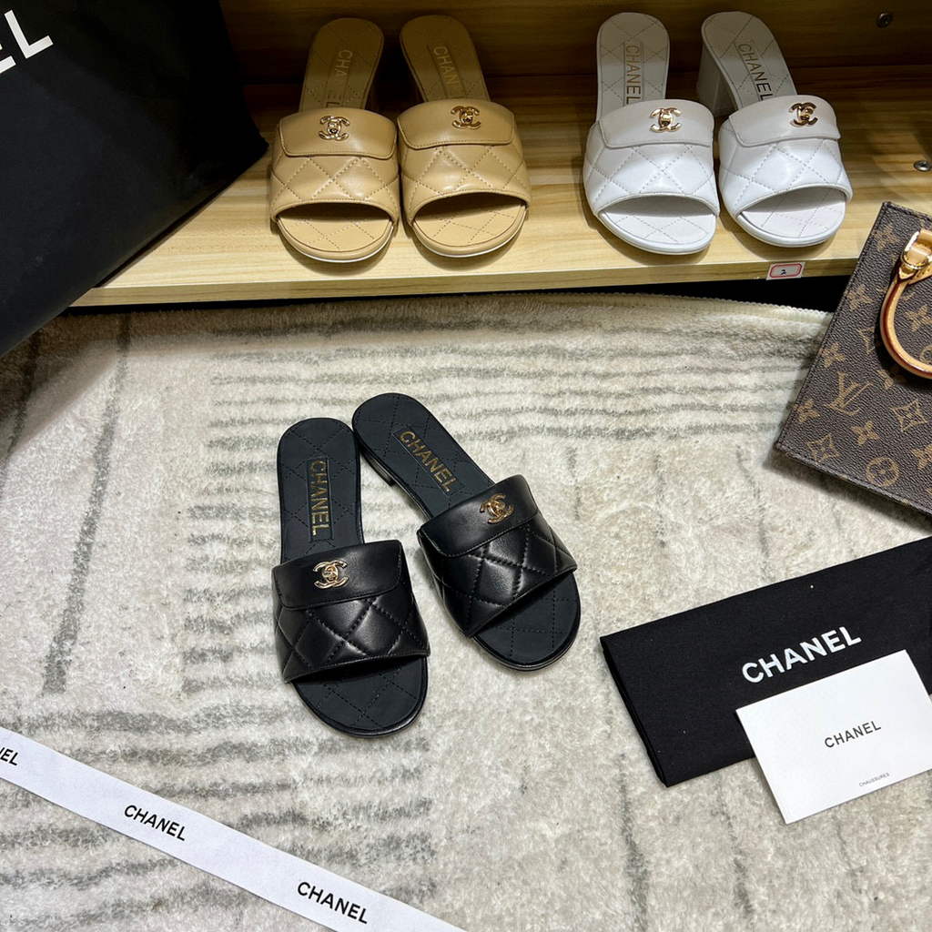 Chanel Women's Sandals Chanel Slippers Shoes Lambskin C90121