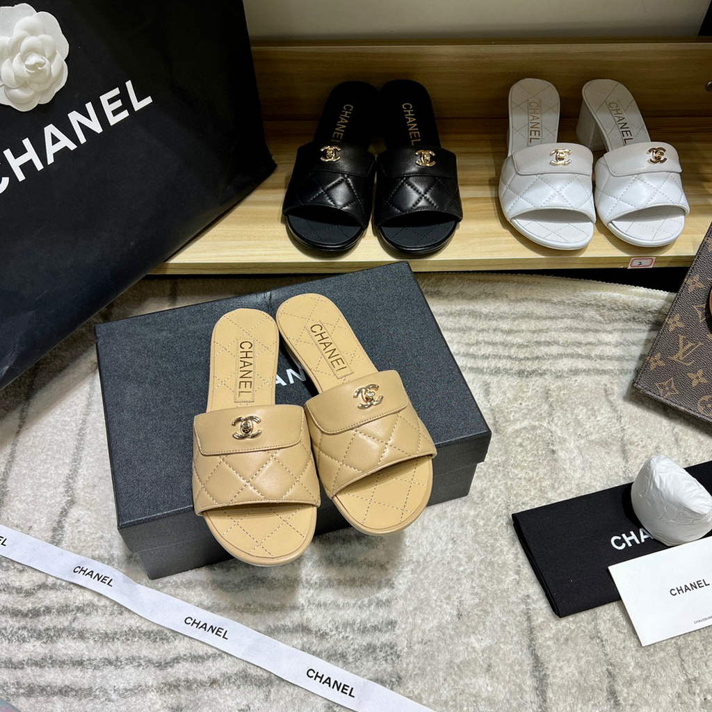 Chanel Women's Sandals Chanel Slippers Shoes Lambskin C90121