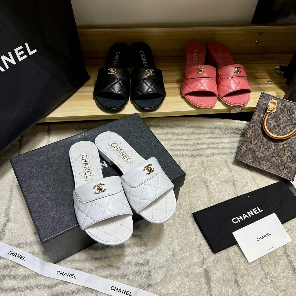 Chanel Women's Sandals Chanel Slippers Shoes Lambskin C90121