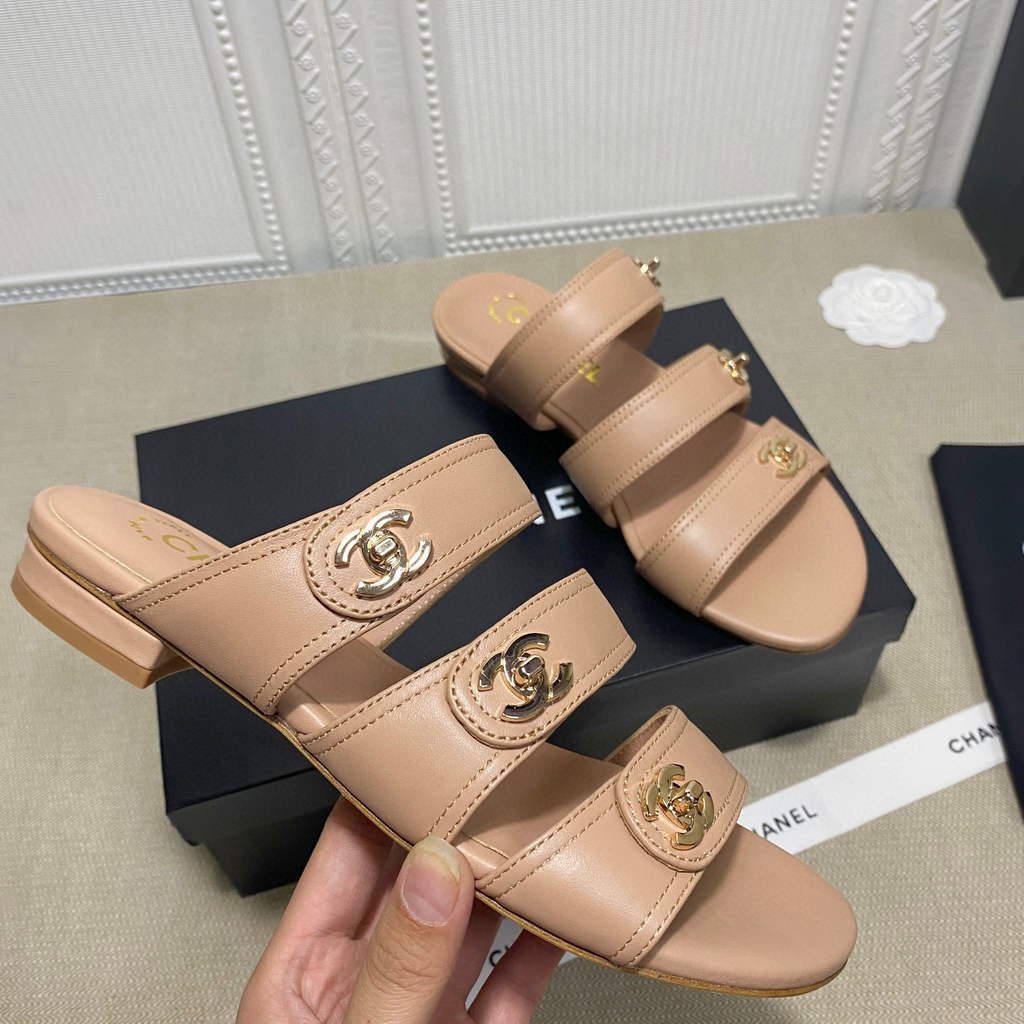 Chanel Women's Sandals Chanel Slippers Shoes Lambskin C90123