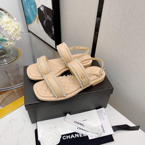 Chanel Women's Sandals G38423 Satin Imitation Pearls C90245 - 35 - View 1