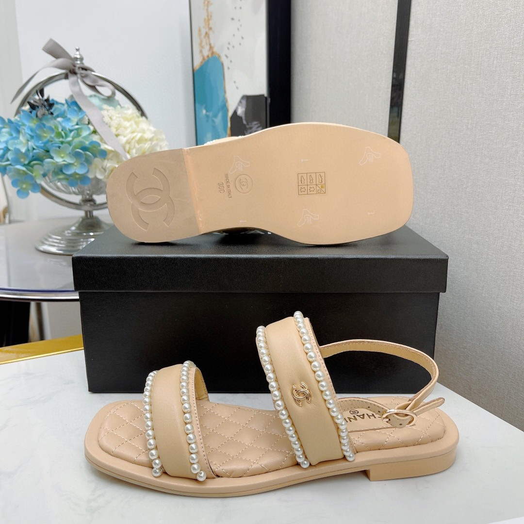 Chanel Women's Sandals G38423 Satin Imitation Pearls C90245 - 35 - View 6