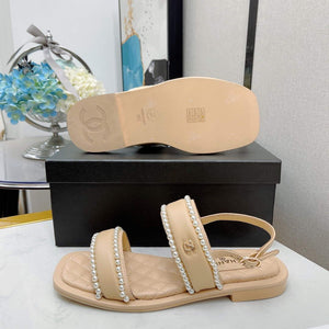 Chanel Women's Sandals G38423 Satin Imitation Pearls C90245 - 35 - View 6