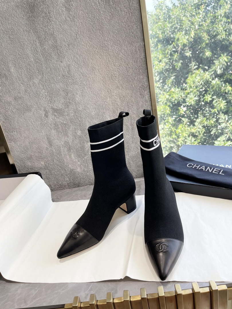 Chanel Women's Shoes Elastic Knitting Ankle Boots 193736 - 35 - View 1