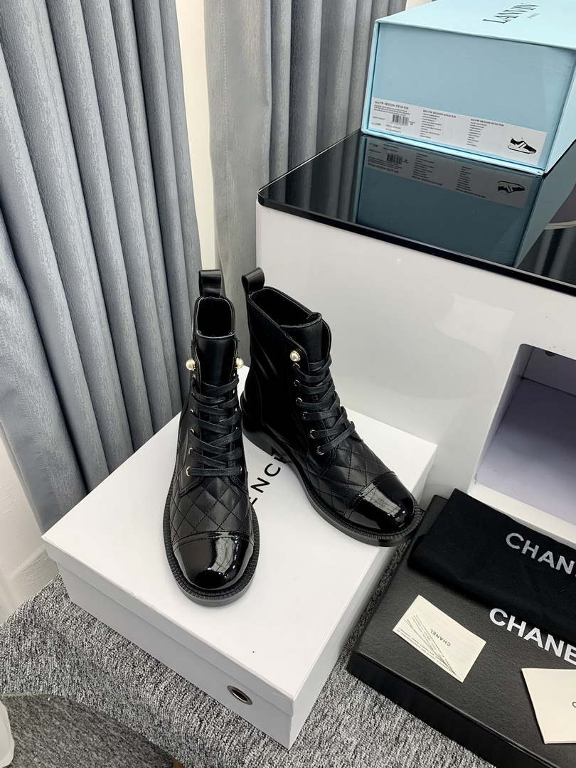 Chanel Women's Shoes G39162 Y55902 94305 Ankle Boots Lace-Ups 189734