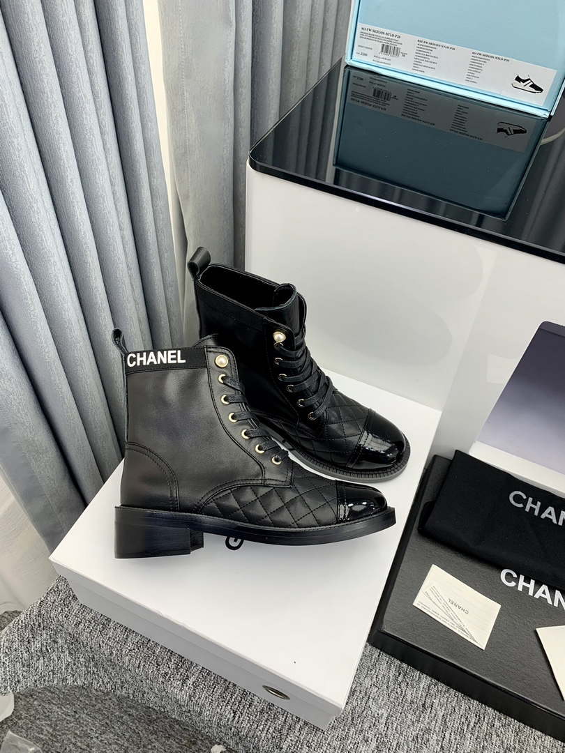 Chanel Women's Shoes G39162 Y55902 94305 Ankle Boots Lace-Ups 189734