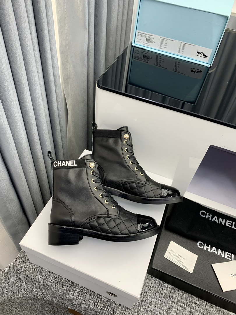 Chanel Women's Shoes G39162 Y55902 94305 Ankle Boots Lace-Ups 189734