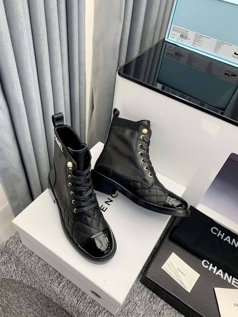 Chanel Women's Shoes G39162 Y55902 94305 Ankle Boots Lace-Ups 189734